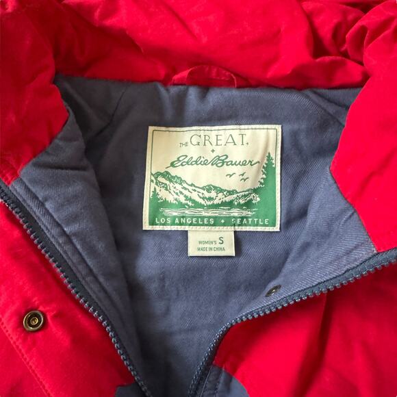 The Great. x Eddie Bauer The Hooded Parka Red Navy Colorblock - Picture 4 of 11